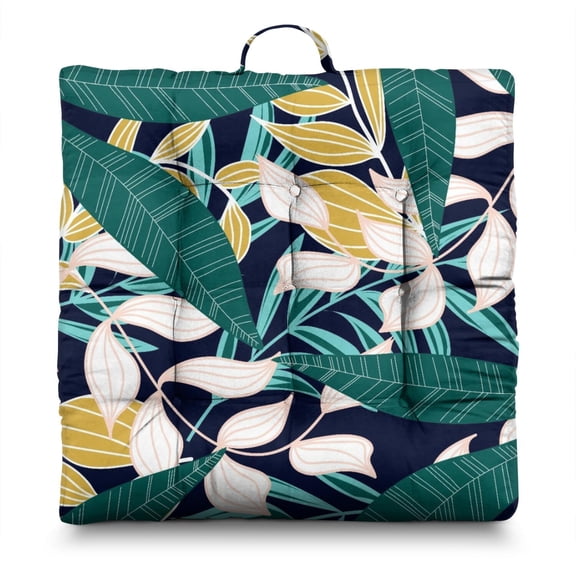 Jungle Leaves Meditation Pillow 22x22 Inch Square Seat Cushion, Dutch Velvet, Wild Leafy Design (Rainforest Escape Vibe)
