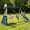 Blue+Yellow, variant on 5-in-1 Metal Swing Set for Backyard, Kids Outdoor Playground Playset with Slide, Saucer & Single Belt Swings, Basketball Hoop + Soccer Goal, Heavy Duty A-Frame for Ages 3–10