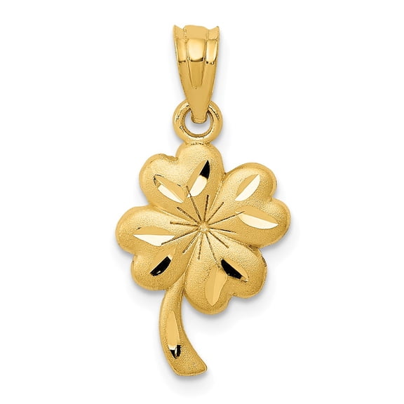 Real 14kt Yellow Gold Shamrock Charm Pendant; for Adults and Teens; for Women and Men