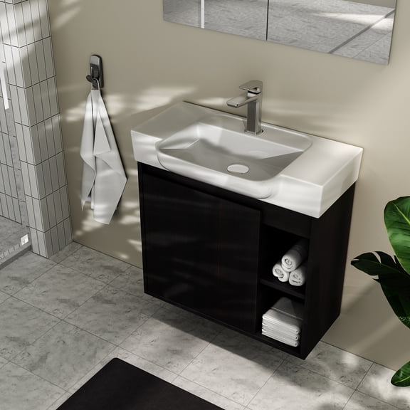 24" Wall-Mounted Bathroom Vanity, Floating Vanity for Bathroom with Sink, Soft-Close Door, Dark Oak