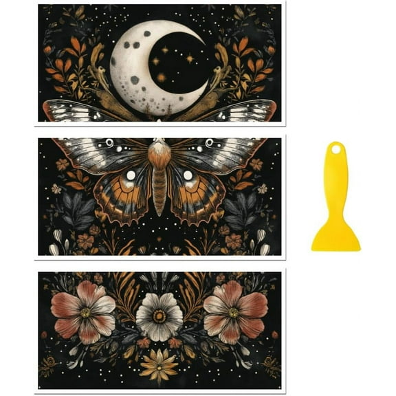 Rub on Transfer Decal Sticker for Furniture Craft Decor 6"x12" Mysterious Moon and Butterfly 3Pcs Waterproof UV DTF Transfer for Drawer Dresser Glass Porcelain Wood Plastic Window