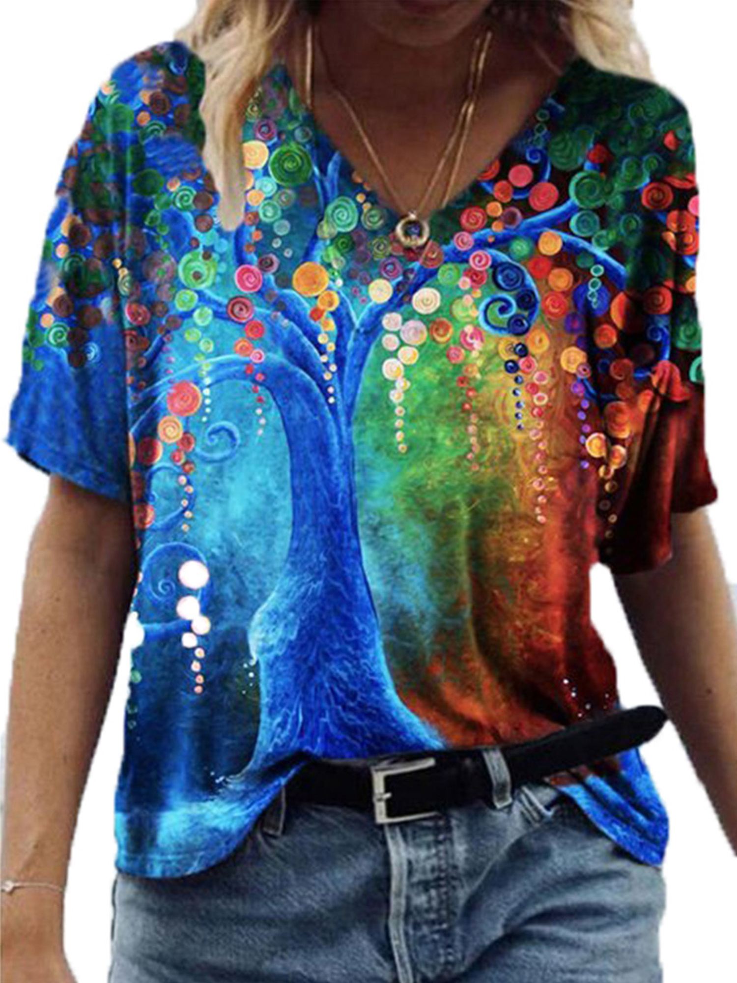 Womens V Neck Floral Short Sleeve 