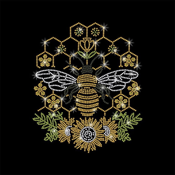 1 Pc Bee Pattern Rhinestone Iron on Hotfix Transfer Decal Bling DIY Patch Clothing Repair Applique T-Shirt Vest Shoes Hat Jacket Decor Clothing DIY Accessories Colorful