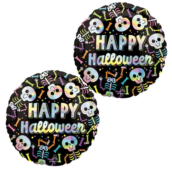 LoonBalloon 2-Pcs Standard Halloween Bare Bones Holographic Foil Balloons – Spooky Party Decoration Set