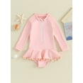 thumbnail image 3 of Baby Girl Swimsuits Summer Solid Color Zipper Long Sleeves Jumpsuit for Toddler Bathing Suits Beachwear, 3 of 10