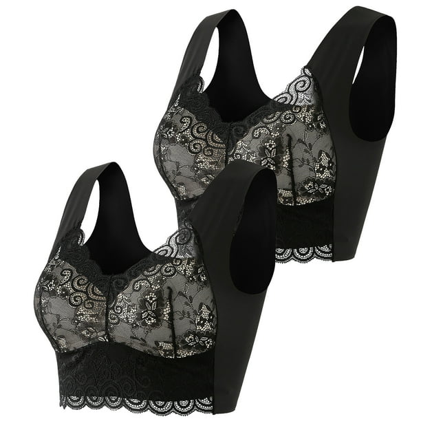 Pack de 2 sujetadores de encaje para mujer talla grande: sin aros, copa 3/4, tirantes fijos, cómoda mezcla de nylon y spandex
