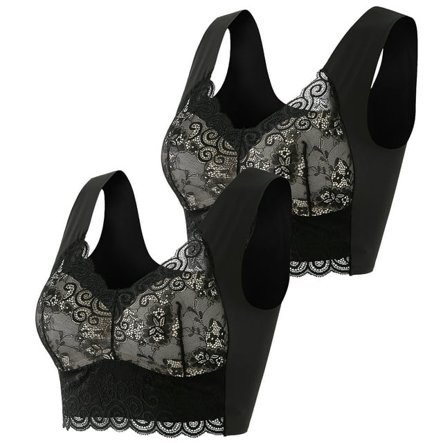 2-Pack Women's Lace Bra Plus Size - Wire-Free, 3/4 Cup, Fixed Straps, Comfortable Nylon Spandex Blend