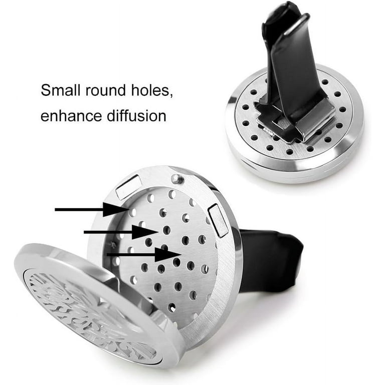 RoyAroma 2PCS 30mm Car Aromatherapy Essential Oil Diffuser Stainless Steel  Locket with Vent Clip 12 Felt Pads Silver a