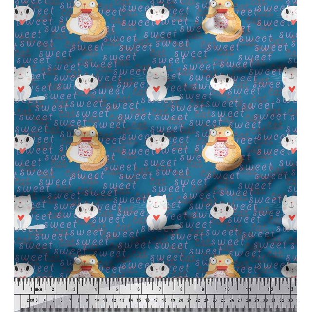 Soimoi Poly Georgette Fabric Sweet Cat Kids Printed Craft Fabric by The Yard 42 Inch Wide