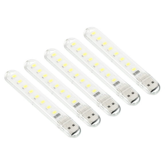 Uxcell Portable USB Plugin 8 Beads LED Night Light Lamp Stick, White 5 Pack