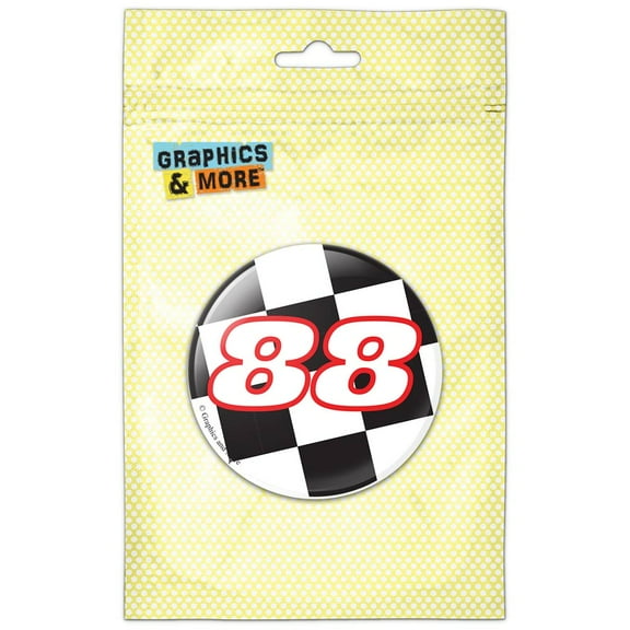 Number 88 Eighty Eight Racing Checkered Flag Pinback Button Pin Badge