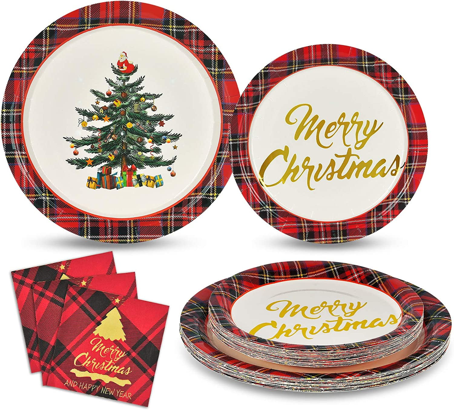 Homlouue Christmas Paper Plates and Napkins Serves 50 Guests Christmas
