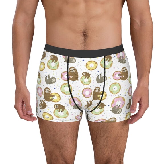 Logiee Donut Sloth Print Mens Boxer Briefs,Boxer Briefs for Men,Breathable Stretch Underwear,Boys Boxer Briefs-Small