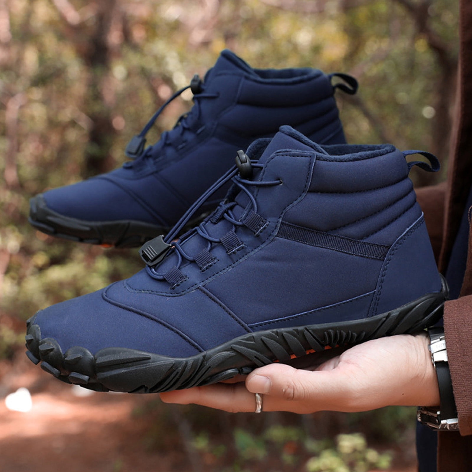 hopeusnice Winter Barefoot Shoes for Women Waterproof Running Shoes Hiking Shoes Toe Shoes High Warm and Non-Slip Boots Blue 39