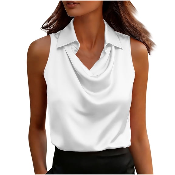 Posijego Women's Satin Tank Tops Summer Casual Sleeveless Cowl Neck Work Shirts Solid Color Silk Party Blouses