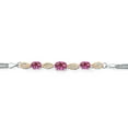 thumbnail image 2 of Gem Stone King 925 Silver and 10K Yellow Gold Pink Mystic Topaz and White Lab Grown Diamond Bracelet for Women (1.86 Cttw, Gemstone November Birthstone, Oval, Wheat Chain, 6.5 inches), 2 of 5