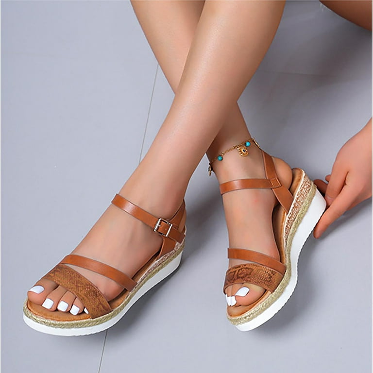 Shldybc Wedge Sandals for Women Summer New Fish Mouth Retro Wedge Heel Platform Sandals Women s Roman Shoes Summer Savings Clearance