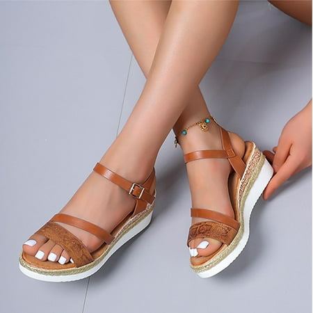 

VKEKIEO Round Toe Casual Shoes For Women Mid Heel Platform Brown