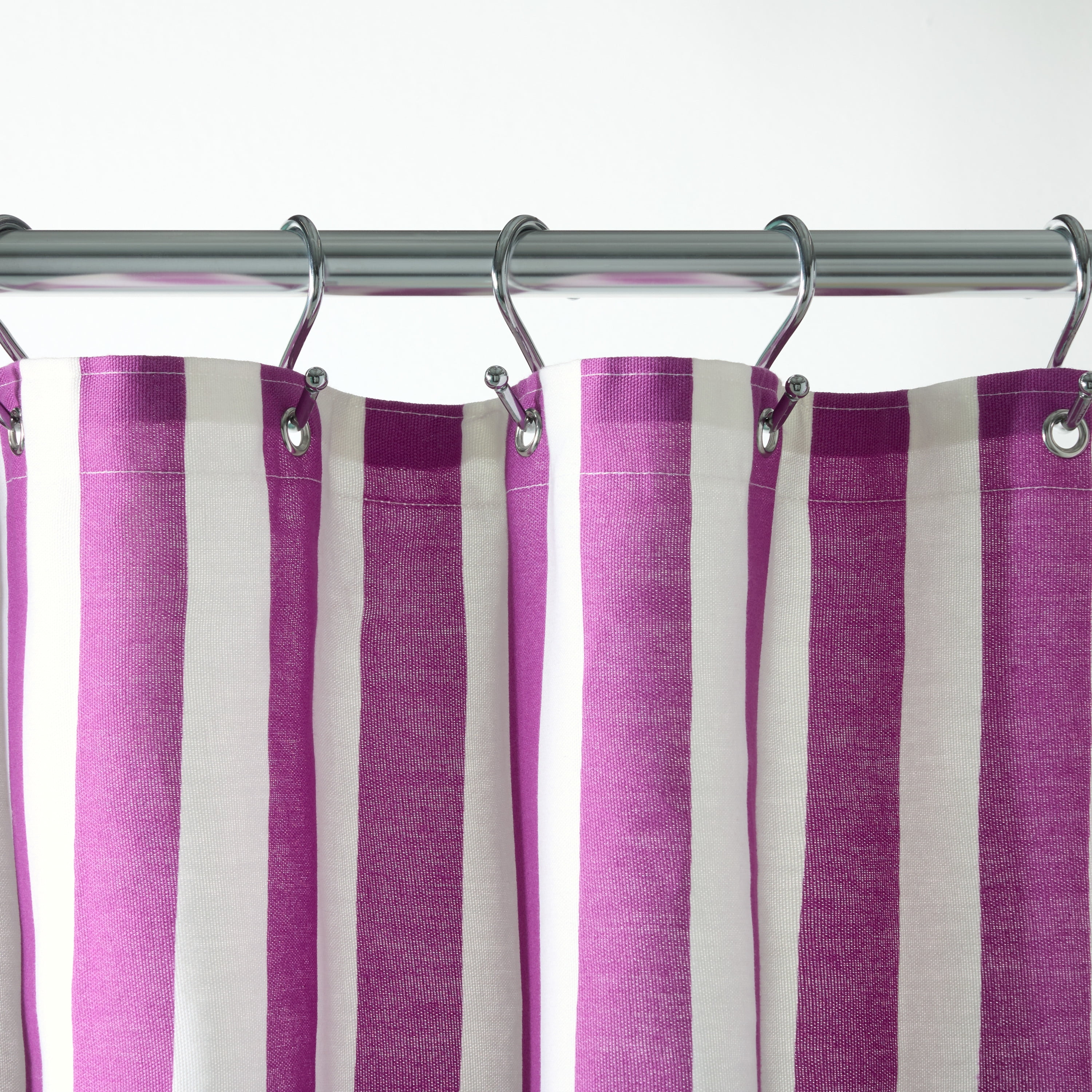 TOWN & COUNTRY PLAY Adeline Offset Stripe Cotton-Rich Breathable Fabric Shower Curtain with Anti-Rust Grommets, Purple/Green/Blue, 70"x72"