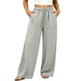 thumbnail image 3 of ZUBKTE Women's Fall Winter Sweatpants, Solid Elastic Drawstring Waist Loose Casual Long Trousers with Side Hidden Pockets S‑2XL, 3 of 9