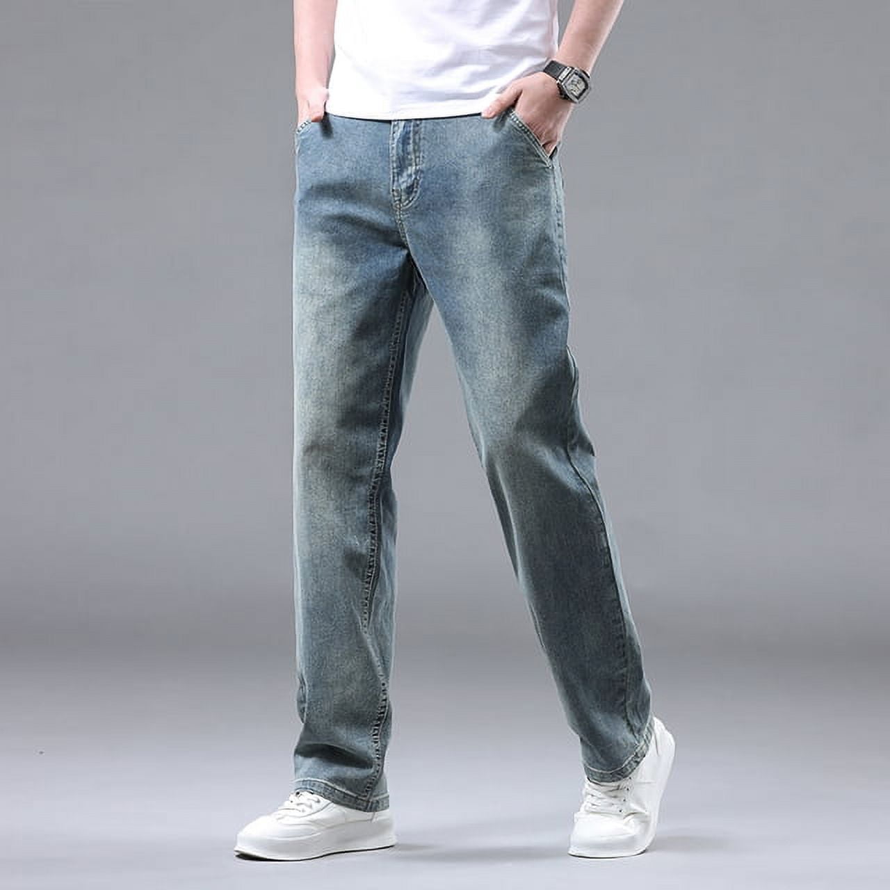 大人気新作 Cotton 95% Summer Straight Style Classic Men Jeans Thin Clothing