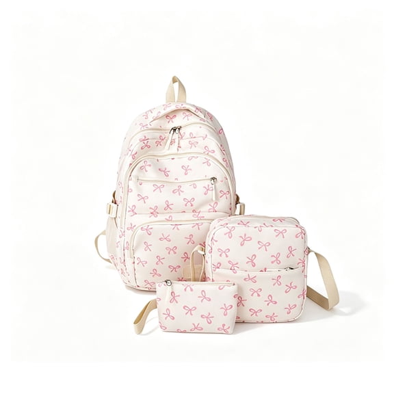 PLYZLE Bow Backpack Set,Bow Backpack 3pcs with Insulated Lunch Bag & Pencil Case,Cute Kawaii Backpack Set Large Capacity with Lunch Box Pink