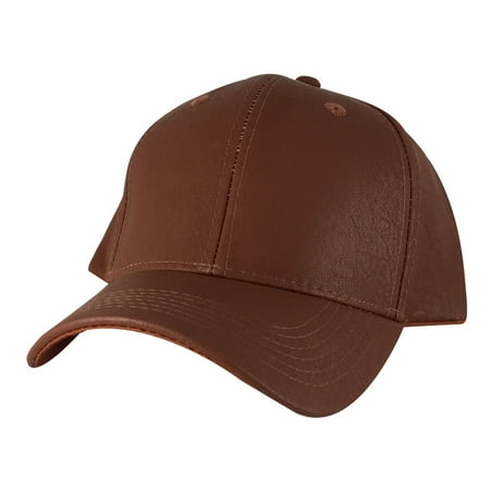 - CapRobot SPC1607 Plain Curve Solid Leather Snapback Hat Cap - Brown