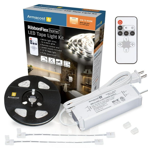 Armacost Lighting 421502 Ribbon Flex Home Kit de luces LED de cinta, 16 pies, CA regulable (3000 K) 300 luces LED
