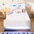 thumbnail image 3 of Euroco Upholstered Twin Size Platform Bed with LED Light and USB Ports, 2 Drawers, White, 3 of 12