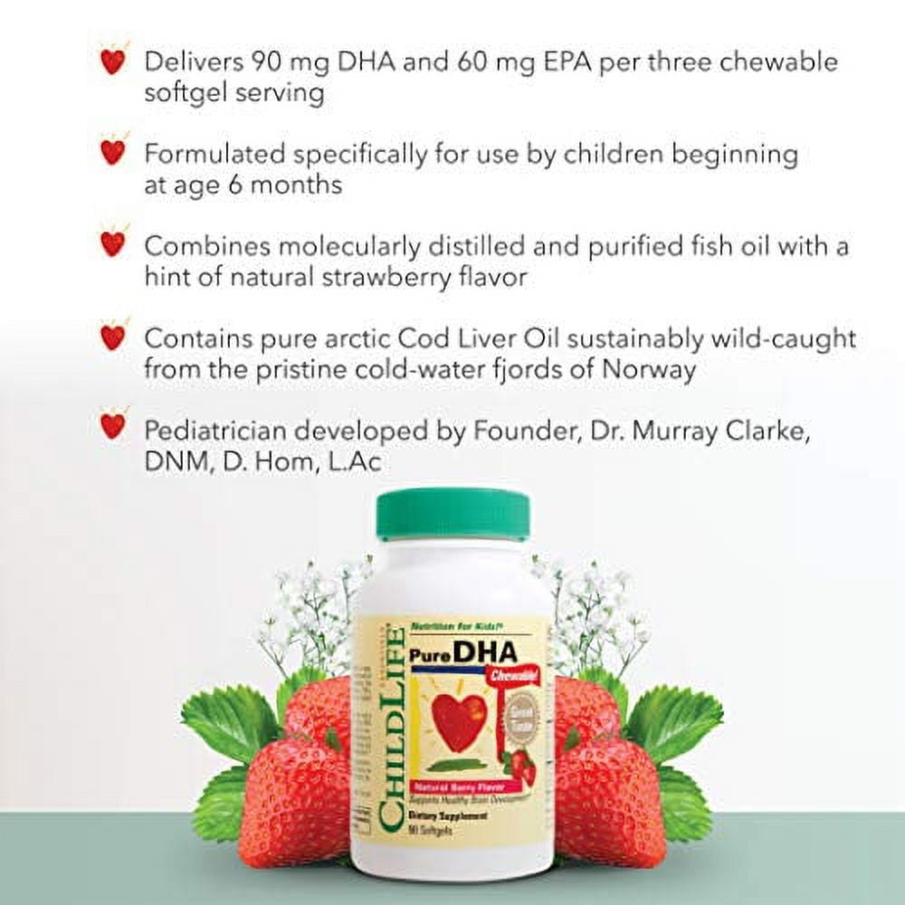 ChildLife Essentials Pure DHA: Brain & Eye Health Support for Kids, Natural Berry Flavor, 90 Softgels (Pack of 3)