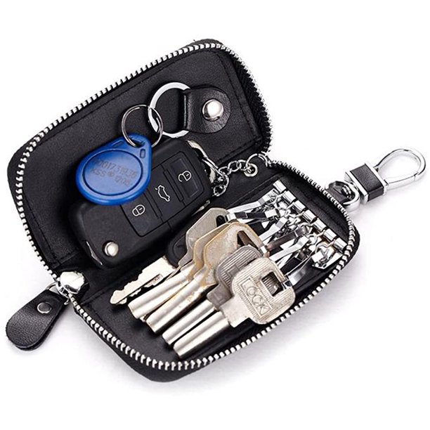 Unisex Cowhide Car Auto Key Bag Household Waist Hanging Zipper Key Pouch  Case