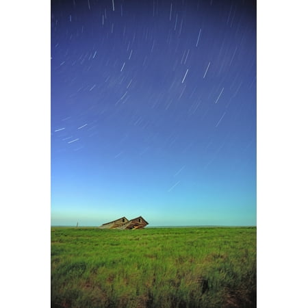 Star Trails Over Old Barns Saskatchewan