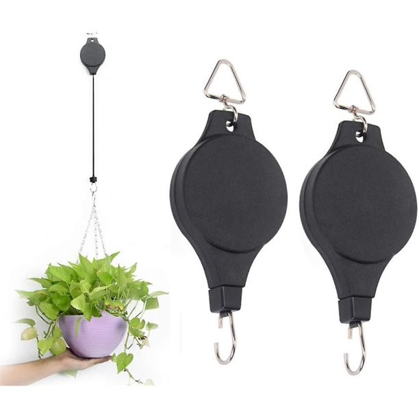 2 uds polea retráctil para plantas colgador ajustable para plantas colgante cesta de flores colgador de gancho para cestas de jardín macetas y comedero para pájaros en diferentes alturas L