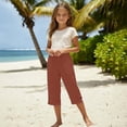 thumbnail image 3 of lnmuld Solid Kids Drawstring Capri Pants with Side Pockets and Slit Cuff Brick Red,7-8 Years, 3 of 6