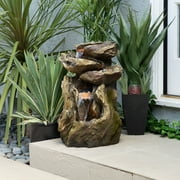 Alpine Corporation Rainforest 4-Tiered Fountain with LED Lights, 22 Inch Tall