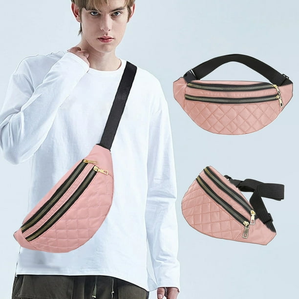 Riñonera para Hombre y Mujer | Riñonera Cruzada con 2 Bolsillos con Cremallera | Riñonera de Talla Grande con Correa Ajustable | Riñonera Ligera de Poliéster para Viajes, Senderismo, Correr y Ciclism