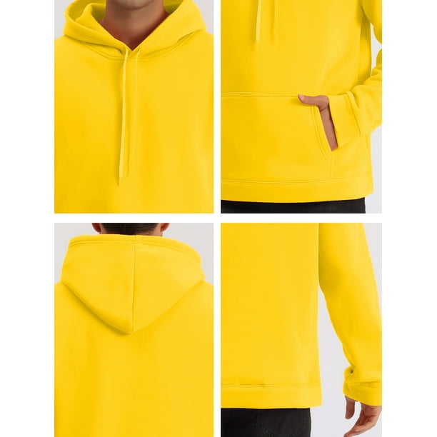 Sudadera con capucha con forro de felpa para hombre Sudaderas con capucha de manga larga sólida con bolsillo Amarillo XXL