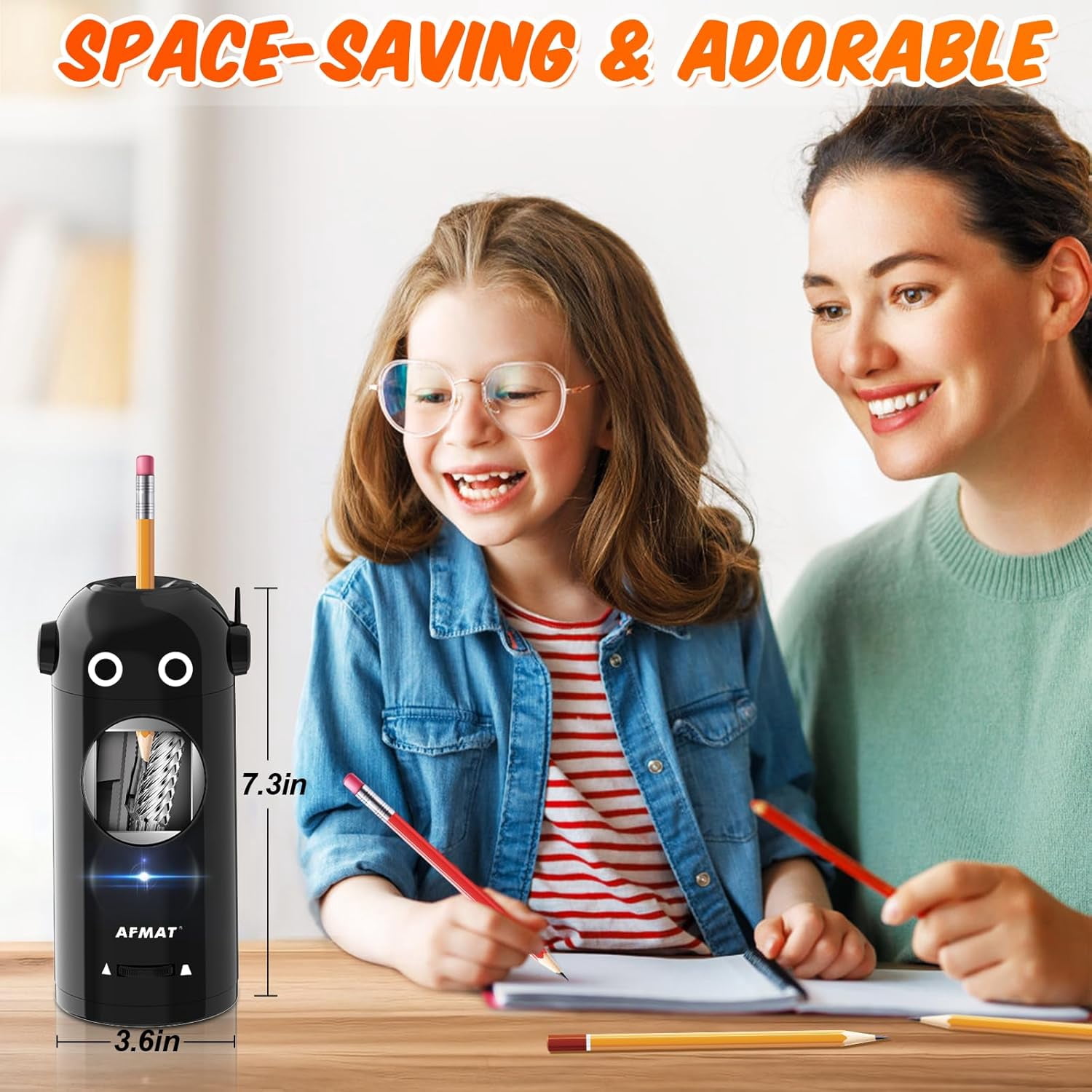 Electric Pencil Sharpener for Colored Pencils 7-11.5mm, Fully Automatic Robot Pencil Sharpener, Auto in & Out, Rechargeable Hands-Free for Classroom/Home/Office, Battery Operated, PSX5RB, Black