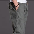 thumbnail image 3 of ADSSDQ Mens Lightweight Pull On Zip Fly Drawstring Cargo Pants Elastic Waist Relaxed Fit 6 Pockets Army Green 6XL, 3 of 5