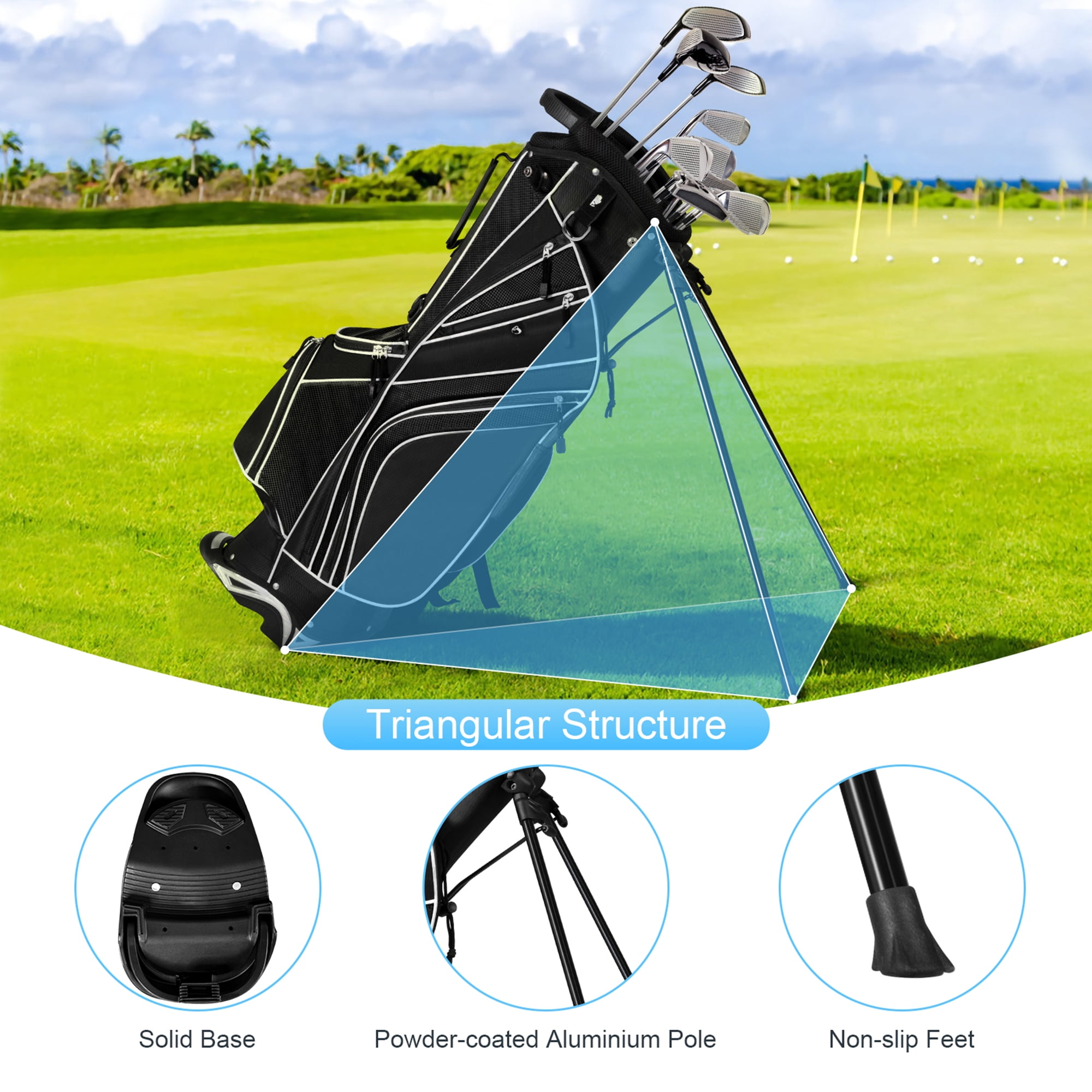 Gymax Golf Carry Bag Golf Stand Bag 6 Way Divider w/ Straps & 7 Storage Pockets Black