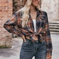 thumbnail image 4 of YDFCWXW Flannel Shirt for Women Button Down Long Sleeve Plaid Shirts Collared 2025 Casual Work Tops Khaki, XL, 4 of 7