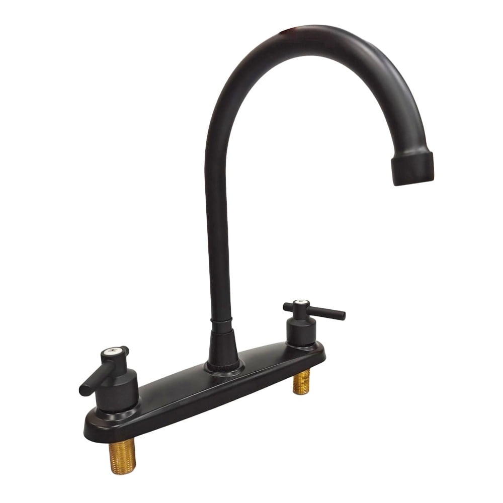 Kitchen Sink Faucet 2 Handle 8 Inch Centerset High Arc 360° Swivel Hot & Cold Faucet for Rv Camper Laundry Utility Bar Sinks Metallic RV Kitchen Faucet (Fit for 8 inch 2 or 3 Holes), Matte Black