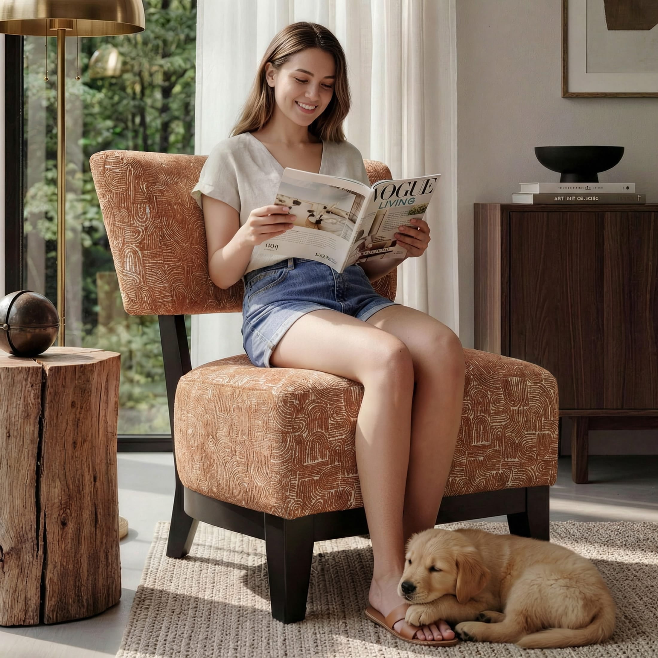 Aenkyo Contemporary Chenille Fabric Armless Accent Chair, Orange