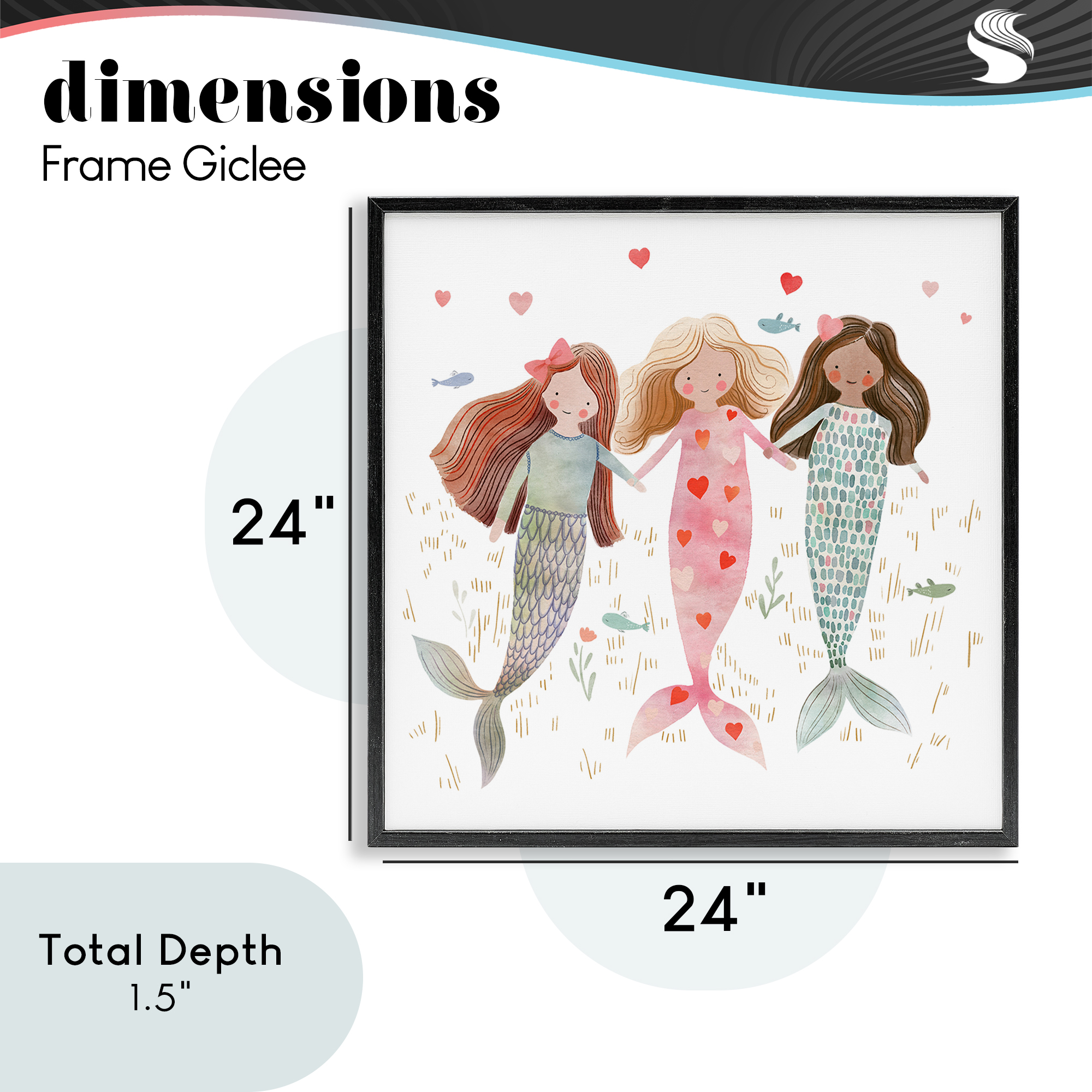 Trio of Mermaids Friendship Black Framed Giclee Art, design by Leah Straatsma