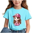 thumbnail image 2 of Frwgonr Girls T-Shirts Short Sleeve Girls Casual Shirts Graphic Tops Back of School Clothes Sky Blue, Size 3-15 Years, 2 of 6