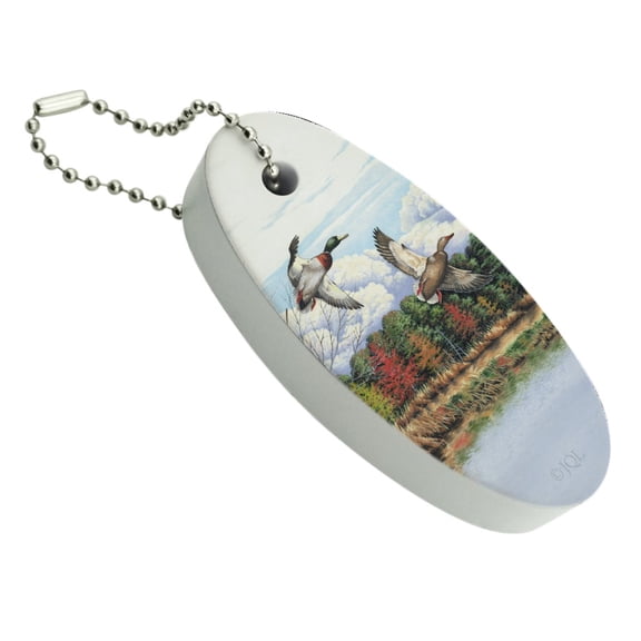 Mallard Ducks Flying Hunting Floating Keychain Oval Foam Fishing Boat Buoy Key Float