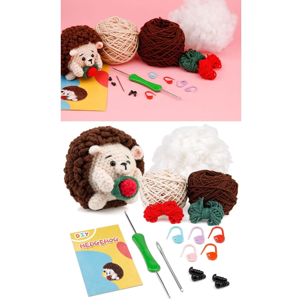 2 Sets Beginners Crochet Kits, Crochet Hedgehog with Yarn, Crochet Hooks, Instructions DIY Crochet Craft Starter Kits