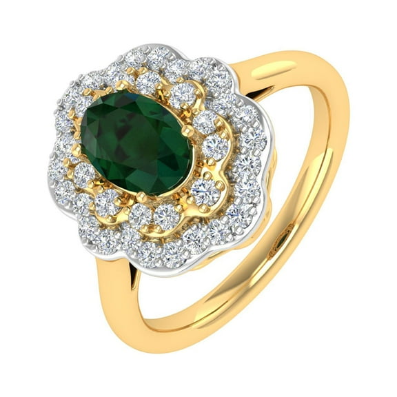 1.05 Carat Oval Shape Emerald and Round Diamond Engagement Ring in 10K Yellow Gold (Ring Size 7)