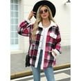 thumbnail image 4 of Womens Fall Fashion Flannel Shackets Plaid Button Down Jacket Casual Long Sleeve Fleece Shirt with Pockets Red S, 4 of 8