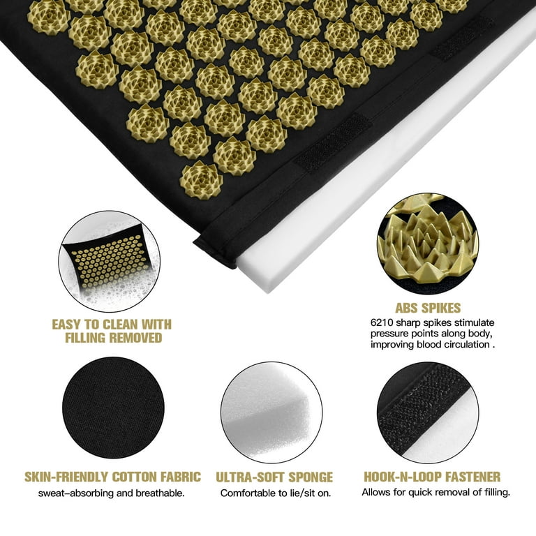 Massage Acupuncture Mat and Pillow Set,Back Acupressure Mat for Sciatica  Pain Relief (Gold)